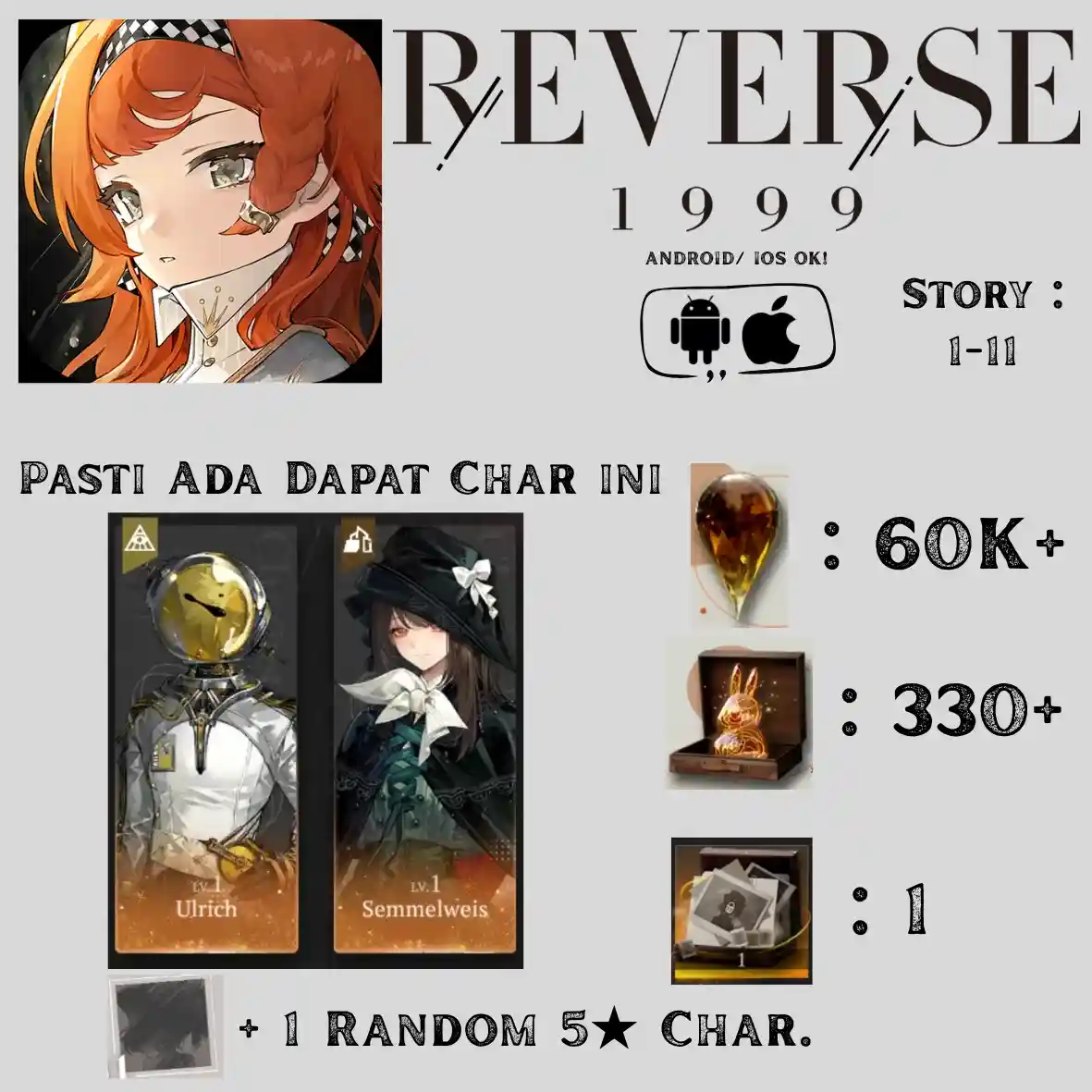 Total Gacha 660+, Clear Drop 60K+, Uni Log 330+, Ulrich+Semmelweis + 1 Random ★6 Hero