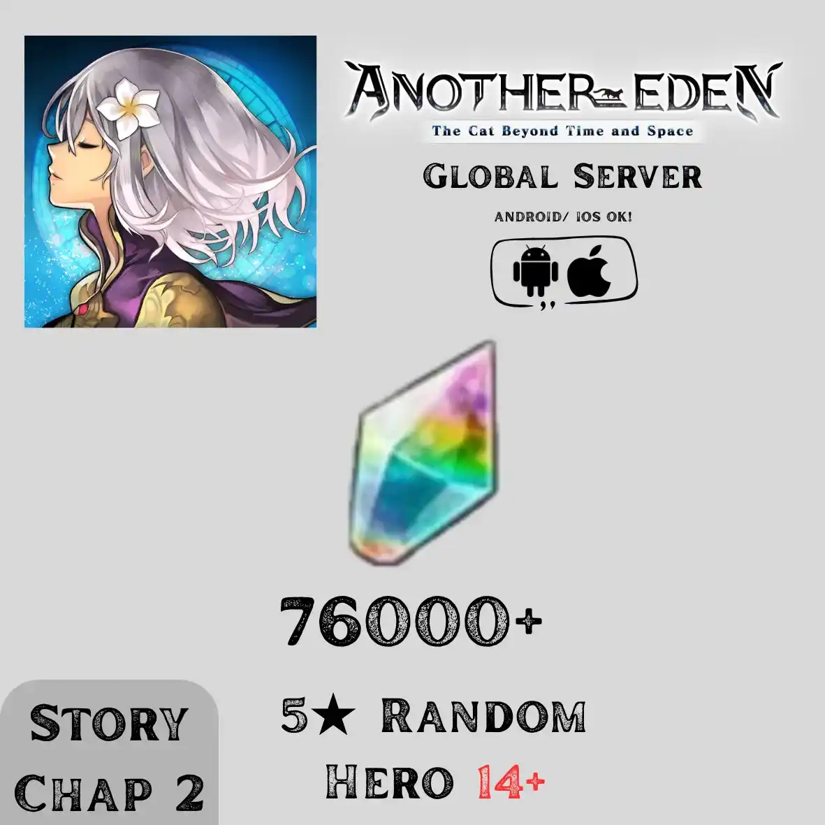 76K Gems, 14+ 5★ Random Hero
