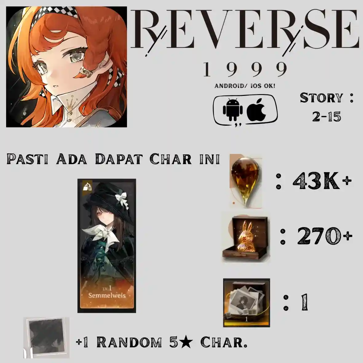 Total Gacha 510~540x, Clear Drop 43~50K, Uni Log 270~300, Pasti Ada Semmelweis + Random ★6 Hero