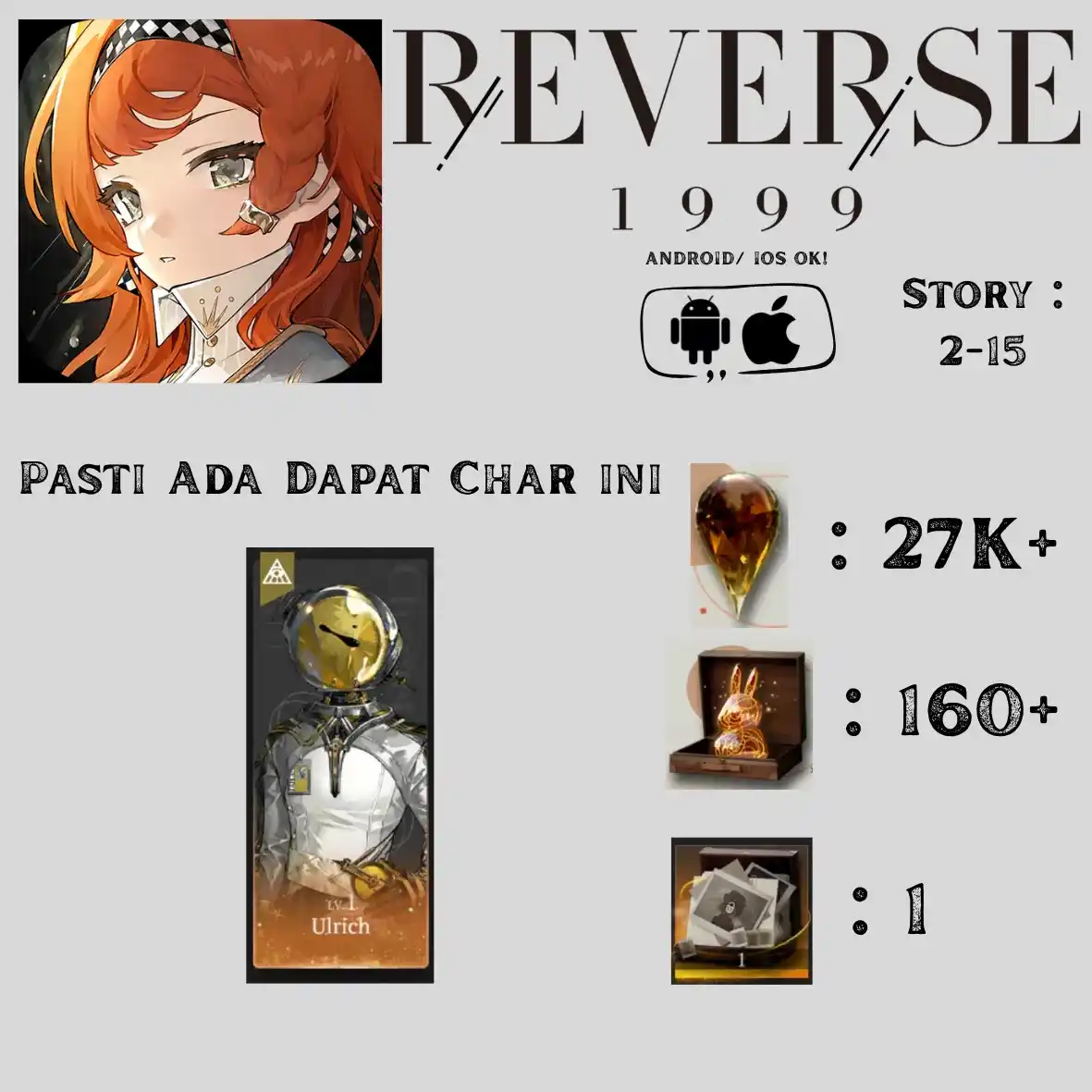 Total Gacha 300~340x, Clear Drop 27~30K, Uni Log 160~200, + Ulrich